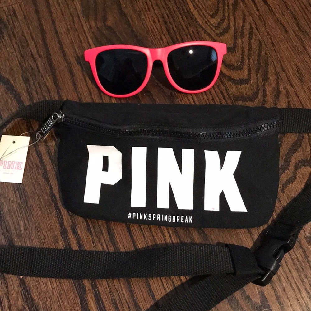PINK fanny pack and sunglasses